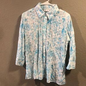 - Denim and Co 3/4 Sleeve Crinkle Burnout Woven Shirt size Small
